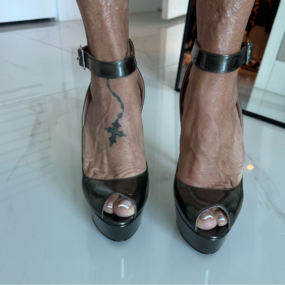 Prada Dark Gray Peep-Toe Heels